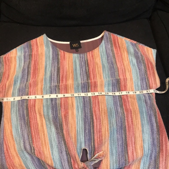 W5 (Anthropologie) Striped Rainbow Colored Knit Tie Waist Top-Size L - Picture 6 of 8